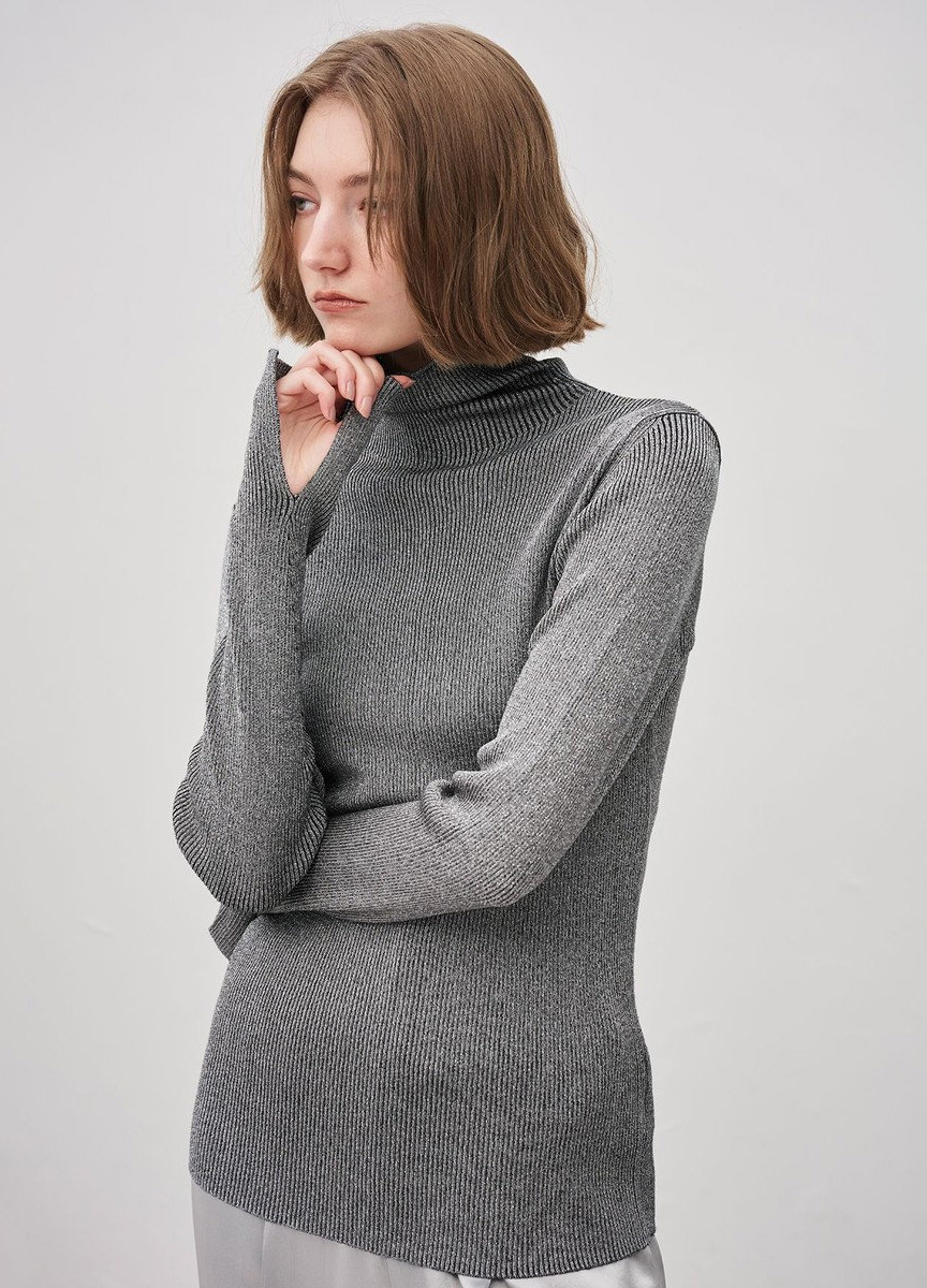 亮絲針織高領上衣